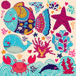 Vektor: Cartoon vector illustration with fishes Cartoon vector illustration with fishes