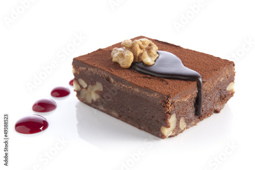 Photo: Chocolate brownie with raspberry sauce Chocolate brownie with raspberry sauce