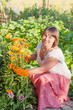 smile women with flowers outdoor