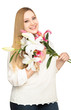 overweight woman lillies bouquet