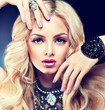 Beautiful blonde girl with lilac makeup