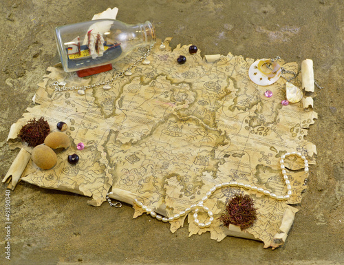 Photo: Old map with treasures Old map with treasures