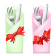 knife and fork in envelope with bows