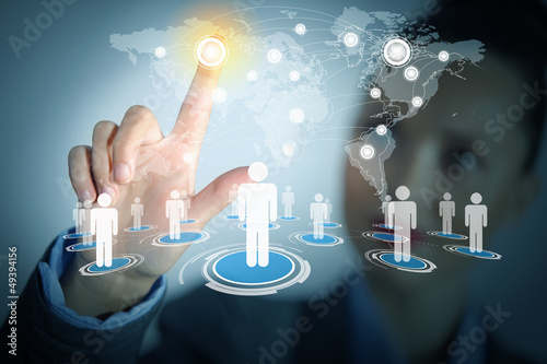 Photo: Image of female touching icon of social network Image of female touching icon of social network