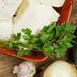 Cheese in a bowl above view