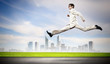 Photo: Businessman running on the road Businessman running on the road