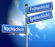 Schichtarbeit - Überstunden. Richtungspfeile Frühschicht, Spä