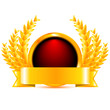 Gold badge with Gold wreath. Vector illustration