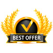 Gold badge with Gold wreath. Vector illustration