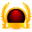 Gold badge with Gold wreath. Vector illustration