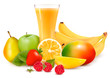 Fresh color fruit and juice. Vector illustration