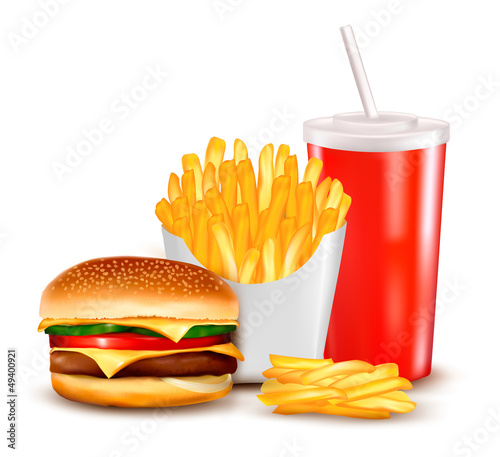 Vector: Group of fast food products. Vector illustration. Group of fast food products. Vector illustration.