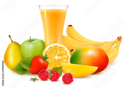 Vector: Fresh color fruit and juice. Vector illustration Fresh color fruit and juice. Vector illustration