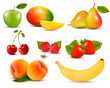 Vector: Big set of different fresh fruit and berries. Vector. Big set of different fresh fruit and berries. Vector.
