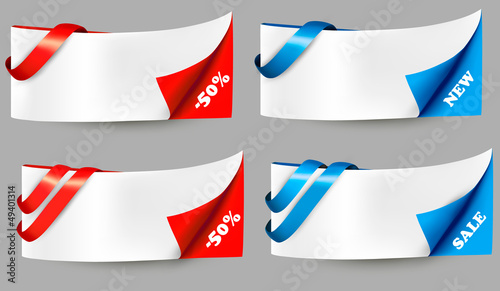 Vector: Red and blue sale banners with ribbons. Vector. Red and blue sale banners with ribbons. Vector.