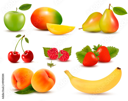 Vector: Big set of different fresh fruit and berries. Vector. Big set of different fresh fruit and berries. Vector.