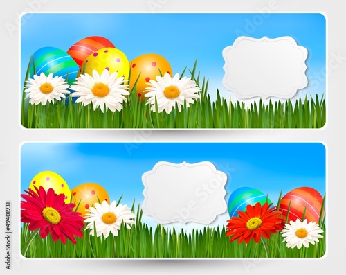 Vector: Easter banners with Easter eggs and colorful flowers. Vector ill Easter banners with Easter eggs and colorful flowers. Vector ill