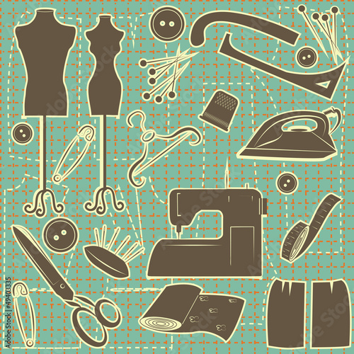 Illustration: sewing symbol seamless pattern.Vector tailoring background sewing symbol seamless pattern.Vector tailoring background