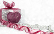 Photo: Deep Red love heart with ribbon and silver beads. Deep Red love heart with ribbon and silver beads.