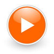 play orange circle glossy web icon on white background