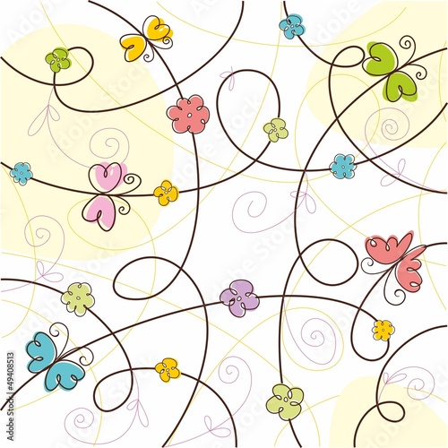 Vector: Abstract floral background with butterflies. Abstract floral background with butterflies.