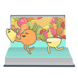 Orange and lemon playing inside a book. 