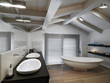 bagno moderno con parquet in mansarda