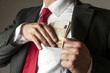 Businessman putting money in pocket