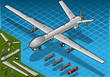 Isometric white drone airplane with bombs