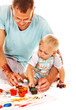 Photo: Child painting by finger paint. Child painting by finger paint.