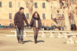 Romatic Young Couple Walking in the City