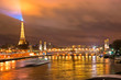Eiffel Tower and Pont Alexandre III at night, Paris, France.