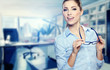 Modern business woman in the office with copy space