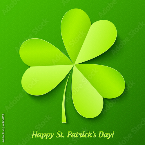 Vector: Green paper cutout clover, Patrick's Day greeting card Green paper cutout clover, Patrick's Day greeting card