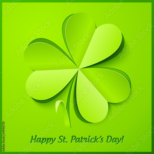 Vector: Green paper cutout clover, Saint Patrick's Day greeting card Green paper cutout clover, Saint Patrick's Day greeting card