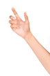 Hand gesture holding phone isolated on white