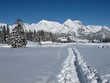 Foot-path in the snow  Sellamatt and Mt  Saentis
