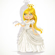 Vector: Cute princess in a white dress gives a hand expressing a consent Cute princess in a white dress gives a hand expressing a consent