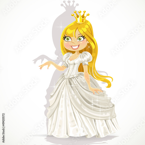 Vector: Cute princess in a white dress gives a hand expressing a consent Cute princess in a white dress gives a hand expressing a consent
