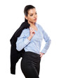 attractive businesswoman handle jacket
