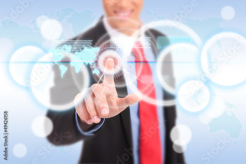 Photo: business man pushing and making a choice business man pushing and making a choice