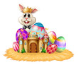 A king bunny with easter eggs