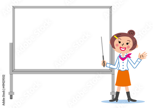 Illustration: ホワイトボードを使って説明する女性 ホワイトボードを使って説明する女性