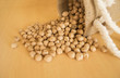 Pile of chickpeas beans  isolated on wood background
