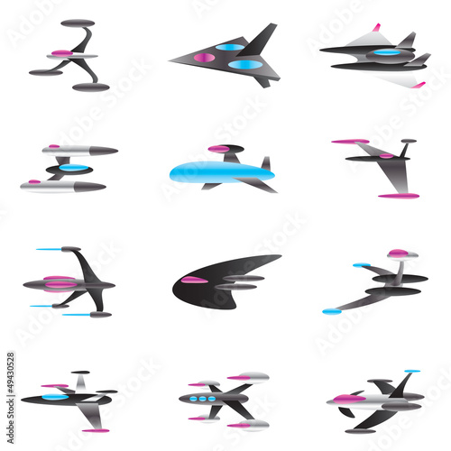 Vector: Spaceships in perspective - vector illustration Spaceships in perspective - vector illustration