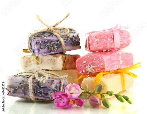 Photo: Natural handmade soap, isolated on white Natural handmade soap, isolated on white