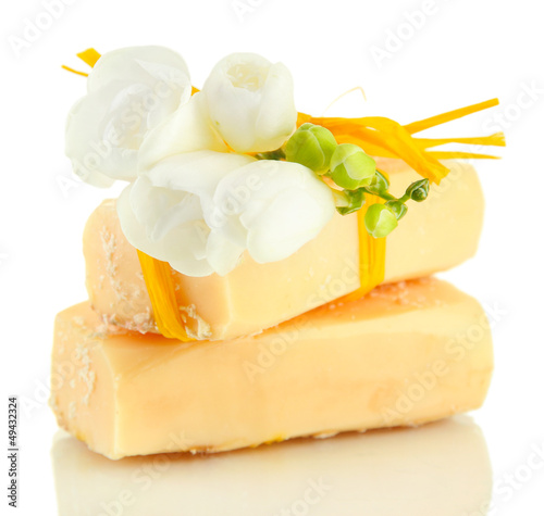 Photo: Natural handmade soap, isolated on white Natural handmade soap, isolated on white