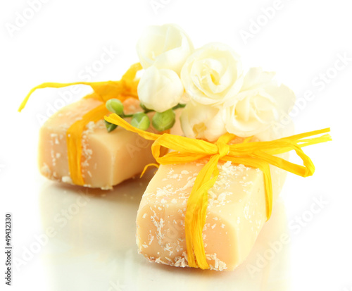 Photo: Natural handmade soap, isolated on white Natural handmade soap, isolated on white