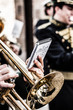 Photo: Vintage trombones playing in a big band. Vintage trombones playing in a big band.