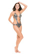 Young woman with lingerie (bikini) in front of white background